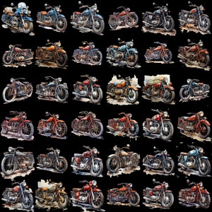 Puede incluir: Una colecci&oacute;n de 36 motocicletas vintage en varios colores y estilos, incluyendo rojo, azul, verde y negro. Las motocicletas son todas de dise&ntilde;o cl&aacute;sico con detalles cromados y asientos de cuero.