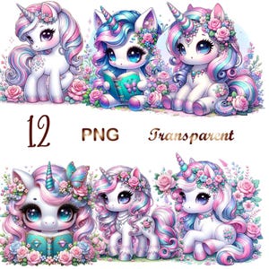 12 PNG/JPG Baby Unicorn Watercolor Clipart, Unicorn Сlip art,cute Unicorn,Baby Unicorn png,Unicorn clip art, Rainbow unicorn, commercial use