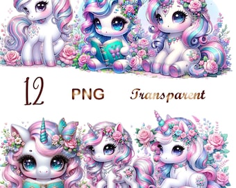 12 PNG/JPG Baby Unicorn Watercolor Clipart, Unicorn Сlip art,cute Unicorn,Baby Unicorn png,Unicorn clip art, Rainbow unicorn, commercial use