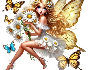 50 JPG, Daisy Fairy Clipart bundle,Cute fairy,Daisy Fairy clipart, Flower Fairy,Flower clipart,Fairy clipart,Digital Download,Commercial Use