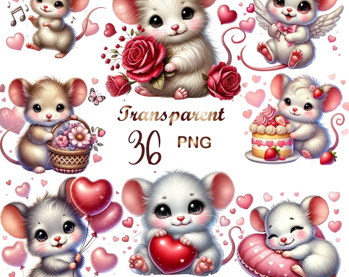 12 X Mice & Hearts Clipart Bundle - High Quality Jpgs - Romantic ...