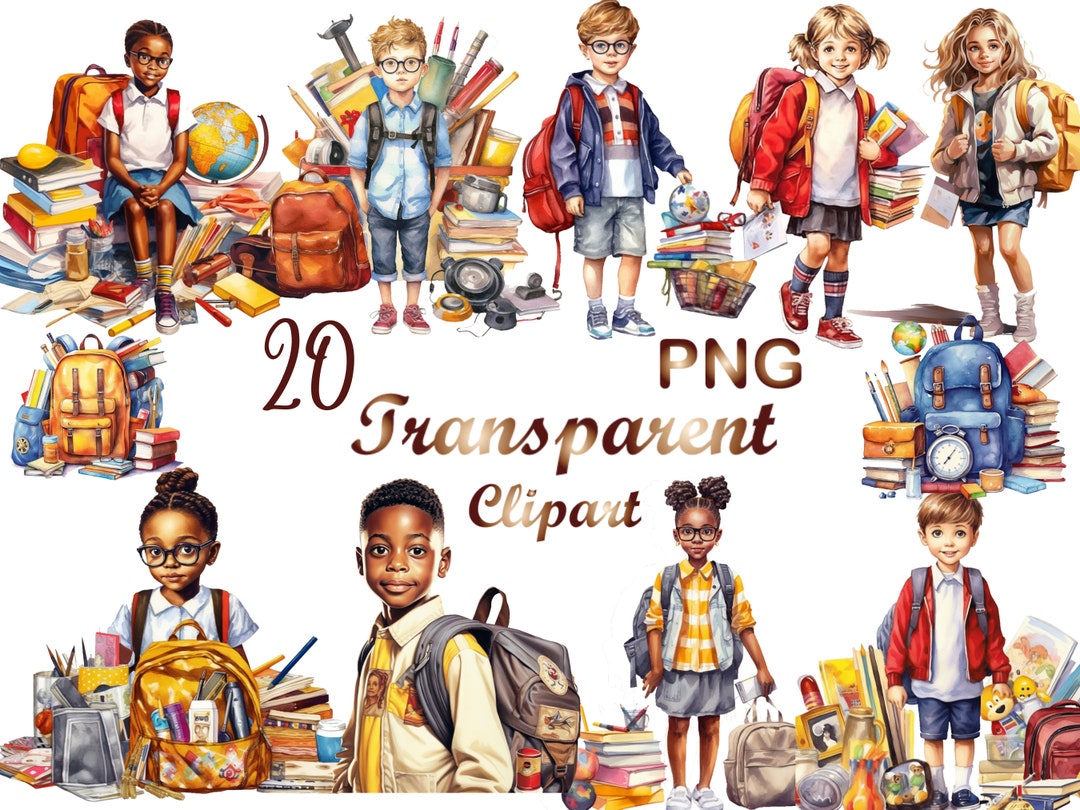 20 School Time Clipart PNG, Kids to School PNG, Commercial Use, Instant ...