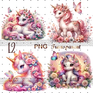 12 PNG Baby Unicorn Watercolor Clipart, Unicorn Сlip art,cute Unicorn,Baby Unicorn png,Unicorn clip art, Rainbow unicorn, commercial use