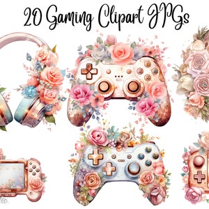 20 Girl Gaming Controller Clipart - High Quality JPGs - Digital Download - Card Making, Mixed Media,Digital Paper Craft,Gaming clipart,Gamer