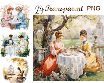 Watercolor Garden Tea Party Clipart Bundle, Png, Cottagecore, Romantic Clipart, Victorian Women Ladies, Planner Girl, Tea Time Scrapbooking
