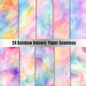 24 nahtlose Aquarell Regenbogen Einhorn Digital Paper Pack, Regenbogen-Wiederholungsmuster, Regenbogen nahtlose Textur Hintergrund, Scrapbooking