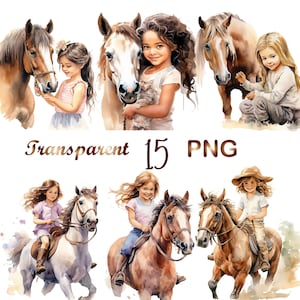 Acquerello Ragazza a Cavallo Clipart PNG, PNG Trasparente, Download Digitale, Creazione di Biglietti, Illustrazione di clipart di ragazza carina, Uso Commerciale