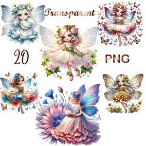 Bundle de 20 cliparts fée du printemps png, fée du printemps png, illustration de fée printemps png, techniques mixtes, créations numériques en papier, sublimation, usage commercial image 2