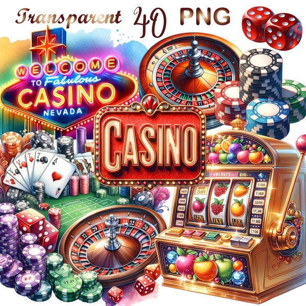 40 cliparts casino, lot de clipart poker, clipart de machine à sous, clipart de jetons de poker, clipart roulette, png casino, clipart casino png