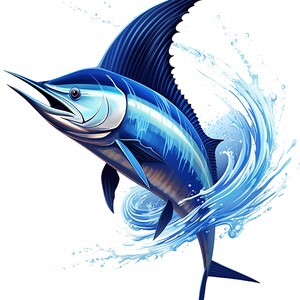 20 Blue Marlin Clipart, High Quality JPG, Digital Download, Card Making