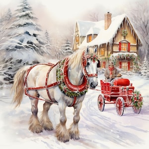 Watercolor Christmas Horse Clipart Bundle 14jpgs, Clipart, Commercial ...