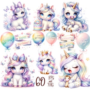 50 PNG/JPG, Baby Unicorn Watercolor Clipart,Unicorn Сlip art,cute Unicorn,Baby Unicorn png,Unicorn clip art, Rainbow unicorn, commercial use