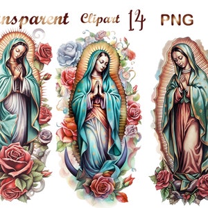Watercolor Our Lady of Guadalupe Clipart, Virgin Mary PNG, Virgin Mary Crafting Digital Paper Bundle,  Nuestra Señora de Guadalupe PNG
