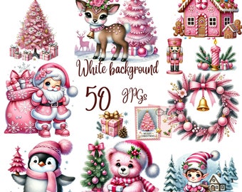 50 JPG,Christmas clipart bundle,Xmas clipart,Winter graphics, Xmas winter Clipart,Winter Holidays,Cozy Winter Festive,Winter Pink collection