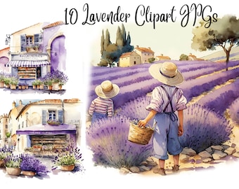 10 Lavender Clipart, watercolor lavender, Watercolor clipart, summer clipart, provence clipart, JPGs, Commercial Use,Digital Download