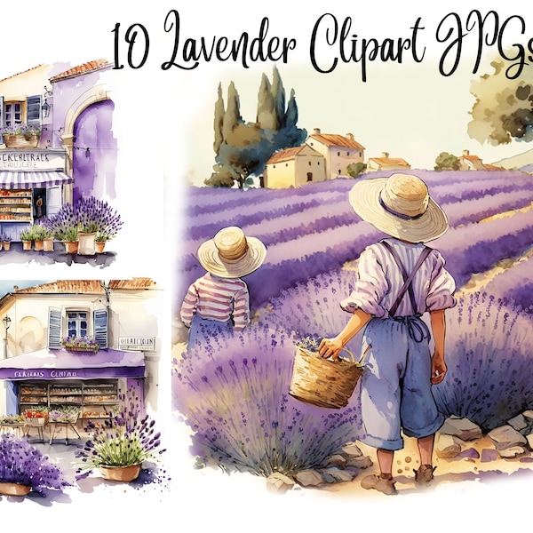 10 Lavender Clipart, watercolor lavender, Watercolor clipart, summer clipart, provence clipart, JPGs, Commercial Use,Digital Download