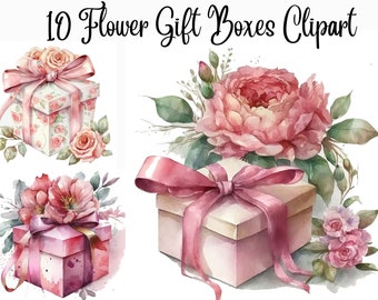 10 Watercolor Gift Boxes Clipart, JPGs, Commercial use,Digital Paper Crafting,Digital Planner,Watercolor, Digital Download, Presents clipart