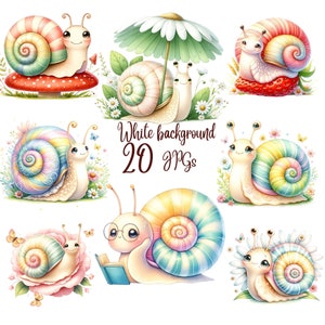 20 JPG, Pastel Watercolor Snail Clipart bundle, Cute snail clipart,Nursery Clipart, Baby shower,Animal Clipart,Digital Prints,Commercial Use