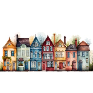 23 Quirky Houses Watercolor Clipart JPGs, Quirky Houses, Quirky Houses Bundle, Vintage Houses clip art,Magic Houses