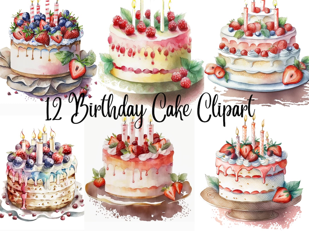 12 Colourful Birthday Cake Clipart - High Quality Jpgs - Digital ...