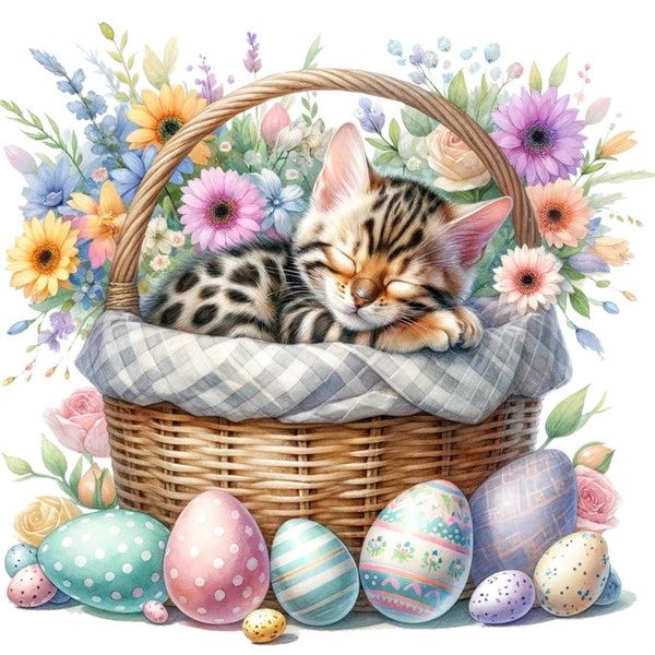 12 PNG/JPG, Watercolor Cute Easter Cats clipart  Bundle,High Quality png & jpg ,Cute Kittens, Sublimation,Spring Cats,Digital Download