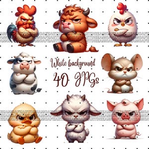 40 JPG, Funny Grumpy Animals Clipart bundle, Funny Grumpy Safari Animals Clipart, Grumpy Forest Animals, Commercial Use - Cartoon Pet prints