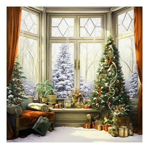 10 Watercolor Christmas Window Clipart JPG Watercolor - Etsy
