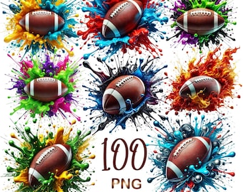 100 PNG Watercolor Football Clipart, Football png, Football posters, Football printable art, Football clipart, UV DTF, Commercial use