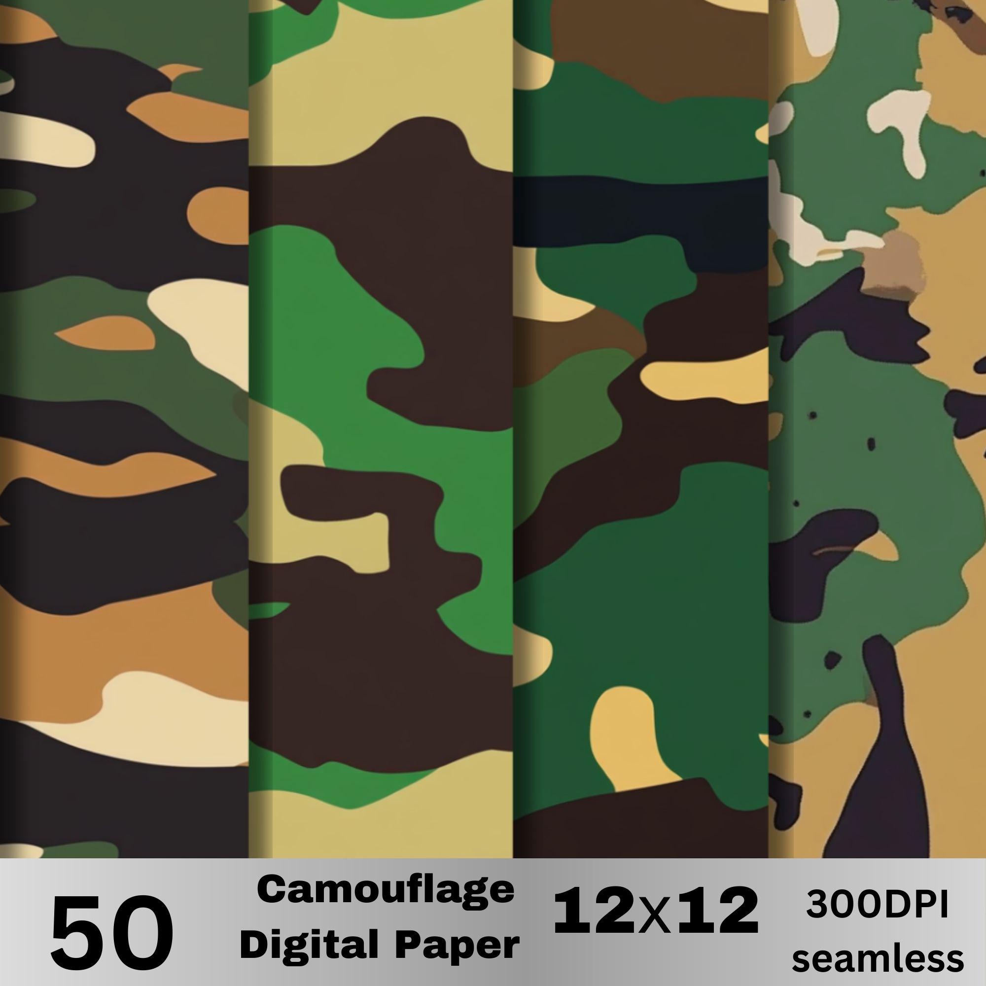 50 Camouflage Digital Paper Bundle – Seamless Army Camo Patterns in ...