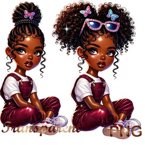 Beautiful Black girl clipart bundle, 50 PNGs chibi girl graphics, afro girl clipart, denim girl clipart, Digital Download, Commercial Use image 4
