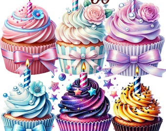 60 PNG Birthday Cupcakes Clipart bundle, Festive Cupcake Graphics Designs, Instant Digital Download,Unlimited Commercial Use Craft