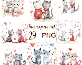 29 Valentine's day Clipart PNG, Valentines cats clipart,Commercial Use,Digital Download, Card Making,Mixed Media, Digital Paper Craft