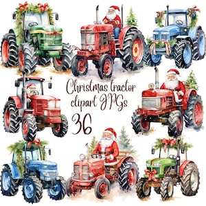 36 Christmas tractor clipart, JPGs, High Quality JPGs, Digital Download - Card Making, Mixed Media, Digital Paper Craft, Christmas clipart