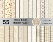 55 Sand Beige Seamless Paper Pack | Boho Repeating Pattern | Sand Beige Texture Background | Scrapbook Digital Paper | Commercial Use
