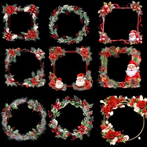 25 Watercolor Christmas Frames Clipart, Merry Christmas Holiday Wreath ...
