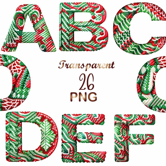 26 PNG Watercolour Green Christmas Alphabet Clipart (Instant