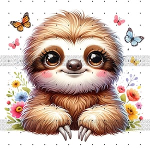 30 JPGs, Watercolor Sloth Clipart bundle, Cute Sloth Clipart, Cute Nursery Decor, Party Invitation Design, Printable Sloth Illustration