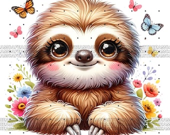 30 JPGs, Watercolor Sloth Clipart bundle, Cute Sloth Clipart, Cute Nursery Decor, Party Invitation Design, Printable Sloth Illustration