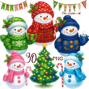 30 PNG Cute Snowman Clipart Bundle-Snowman PNG Collection | Christmas Clipart | Watercolor Illustrations | Instant Download | Commercial Use