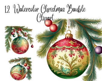 12 JPGs, Christmas Bauble Clipart, High Quality,Digital Download - Card Making, Mixed Media, Digital Paper Craft,Christmas clipart