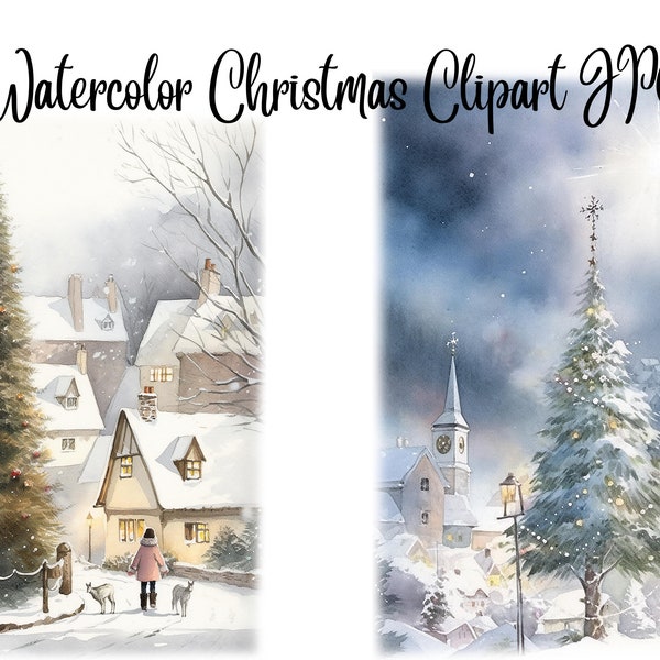 11 Watercolor Christmas Clipart, JPGs, Commercial USe, Digital Download, Christmas Clipart,  Winter Clipart, Holiday Clipart,Christmas