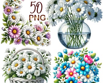 50 PNG Daisies Clipart, Daisy Clipart, Daisy Watercolor clipart, Daisy Painting, Daisy Wallpaper, Daisy Wreath, Daisy Sublimation