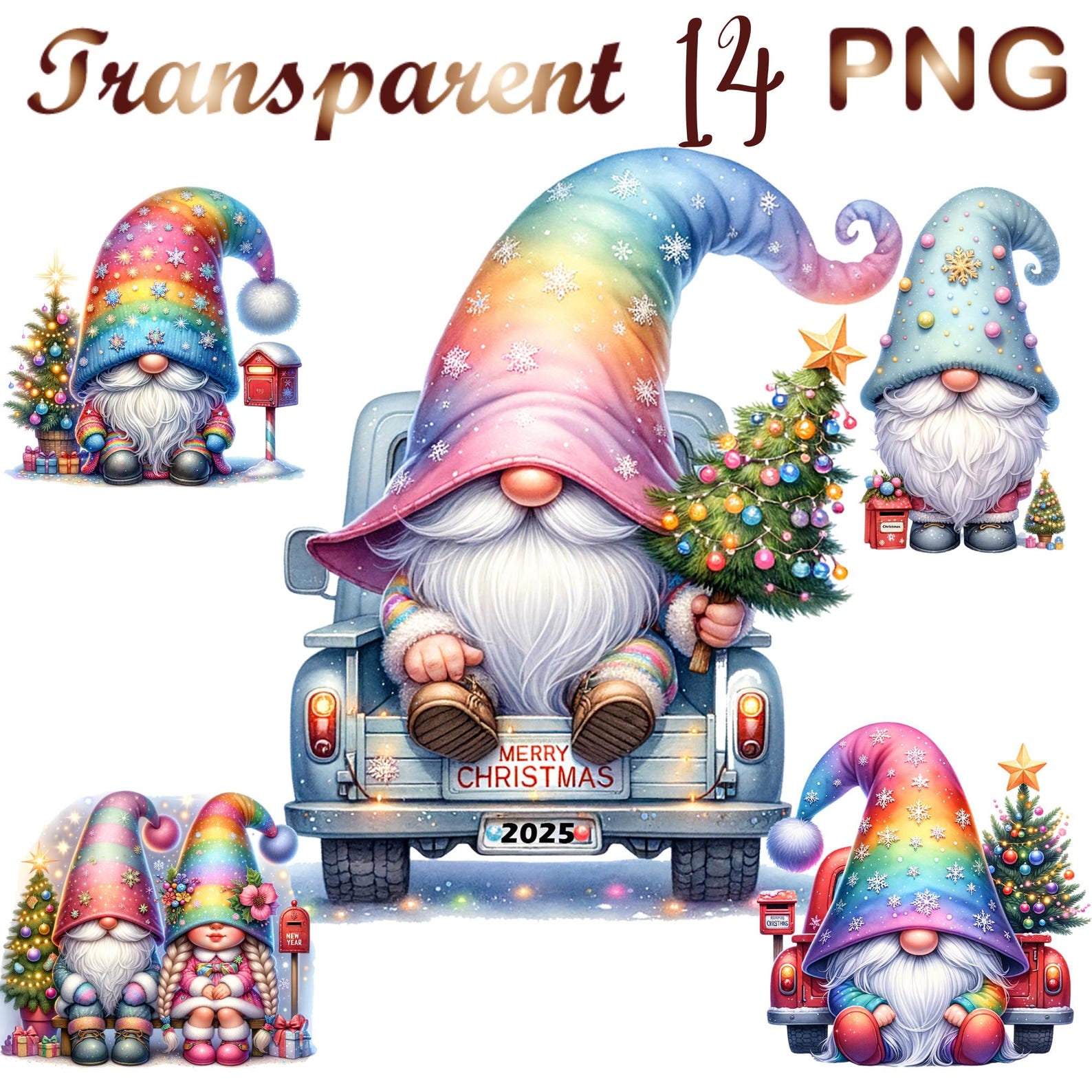 14 PNG, Festive Gnomes Collection Clipart Bundle, Christmas Gnomes ...