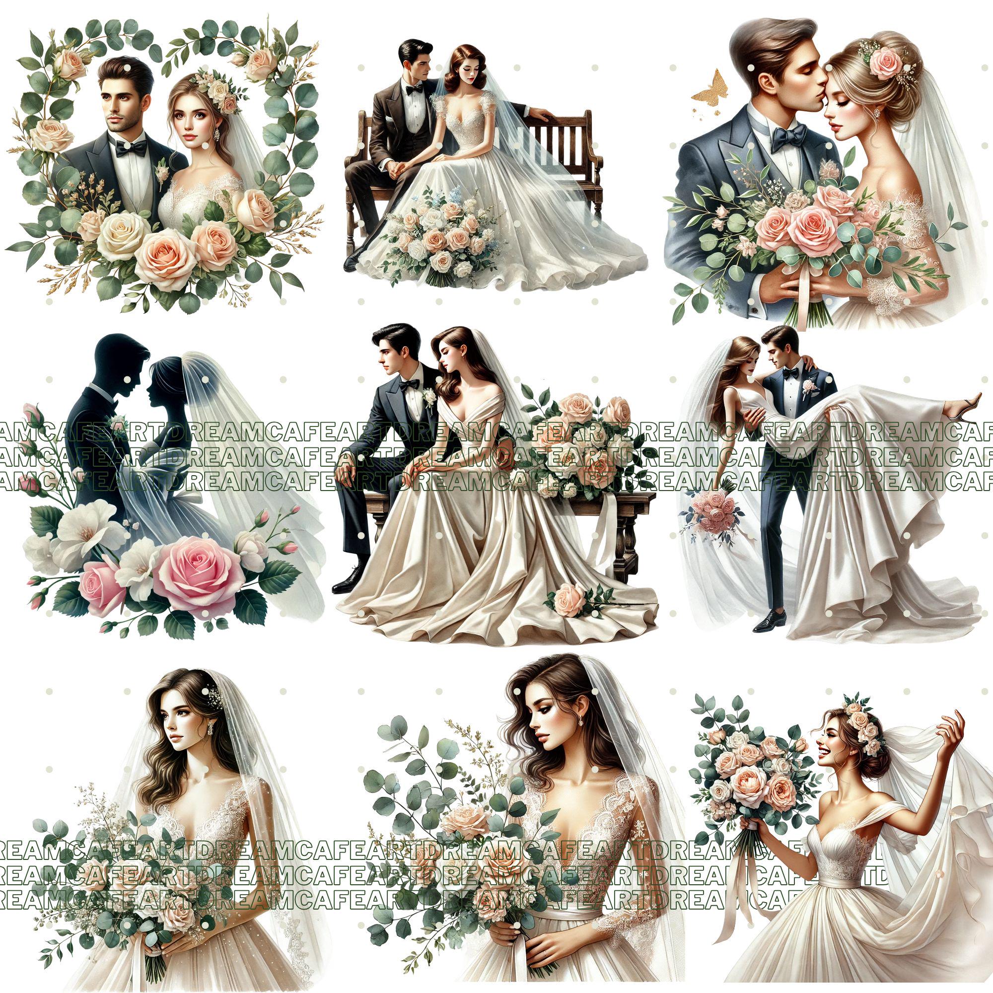 Watercolor Wedding Day Clipart | 65 PNG Just Married Illustrations ...