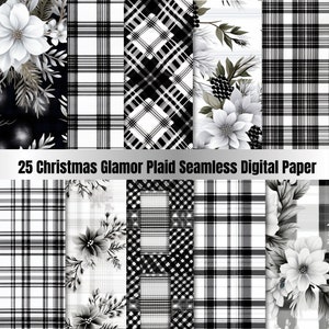 Papier numérique enchanté à carreaux glamour 25 Seamles, fond à carreaux de Noël, toile de fond paysage de Noël, téléchargement journal indésirable, scrapbooking