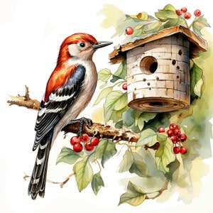 14 JPGs,Bird Houses Clipart,Cute birdhouses and blossoms clipart,Commercial use,Digital Download,Card Making,Mixed Media,Digital Paper Craft