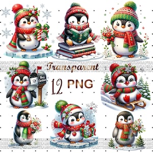 12 Winter Penguin Clipart PNG and JPG, set 1,  Christmas  Penguin Clipart,Christmas clipart,Penguin clipart,Digital Download,Commercial USe