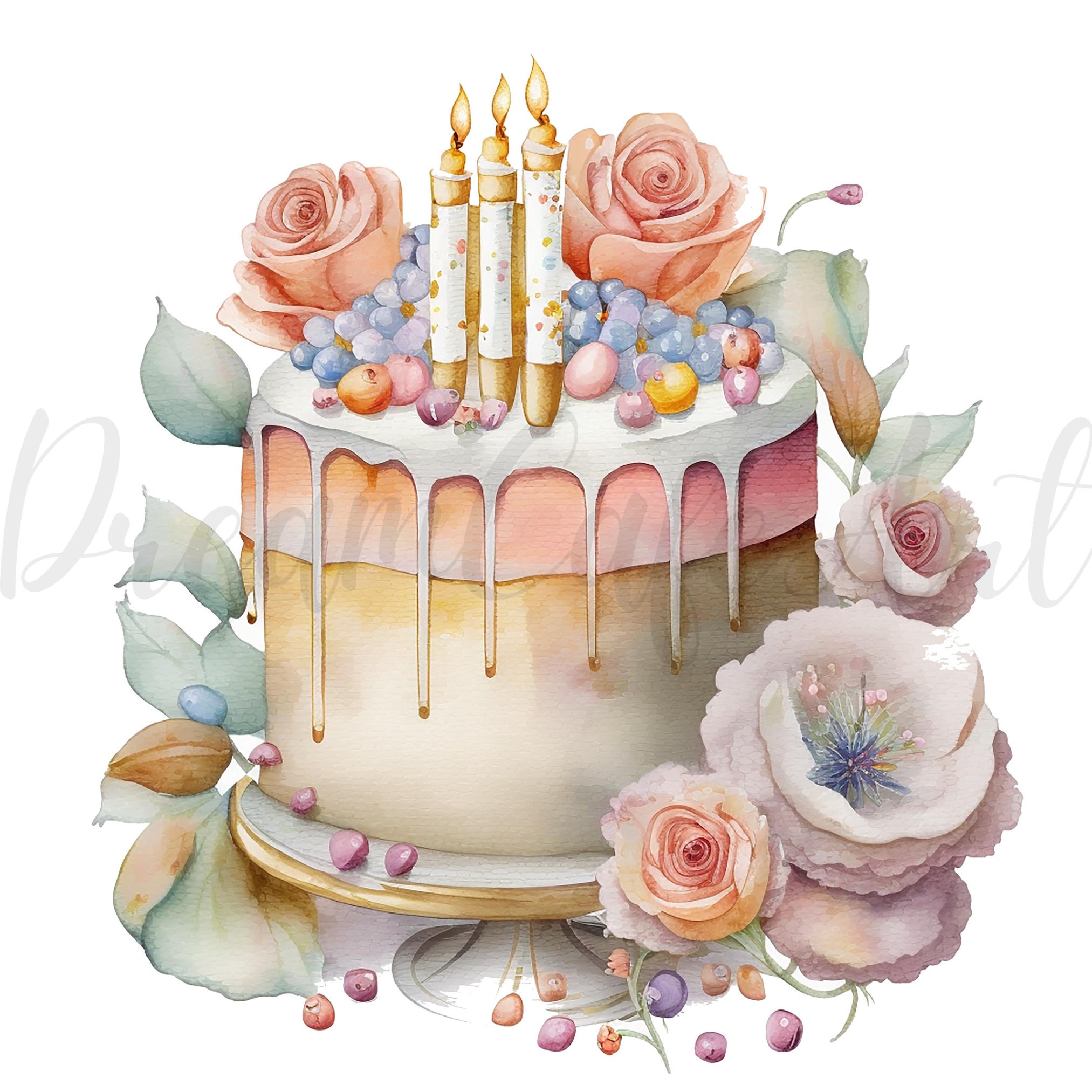 10 Colourful Birthday Cake Clipart - High Quality Jpgs - Digital ...