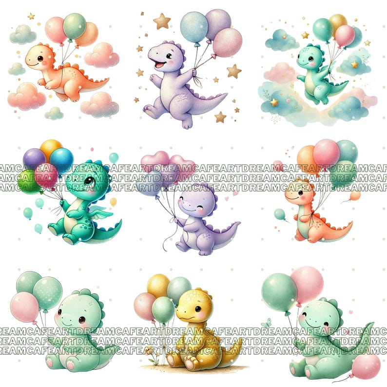 Cute Baby Dinosaur Clipart Bundle PNG, 85 Kawaii Dino Nursery Graphics ...