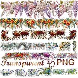 45 PNG, Watercolor Floral Clipart bundle, Flowers bouquet Clip art, Wildflowers Border clipart, Frame art,  Digital Download, Commercial Use